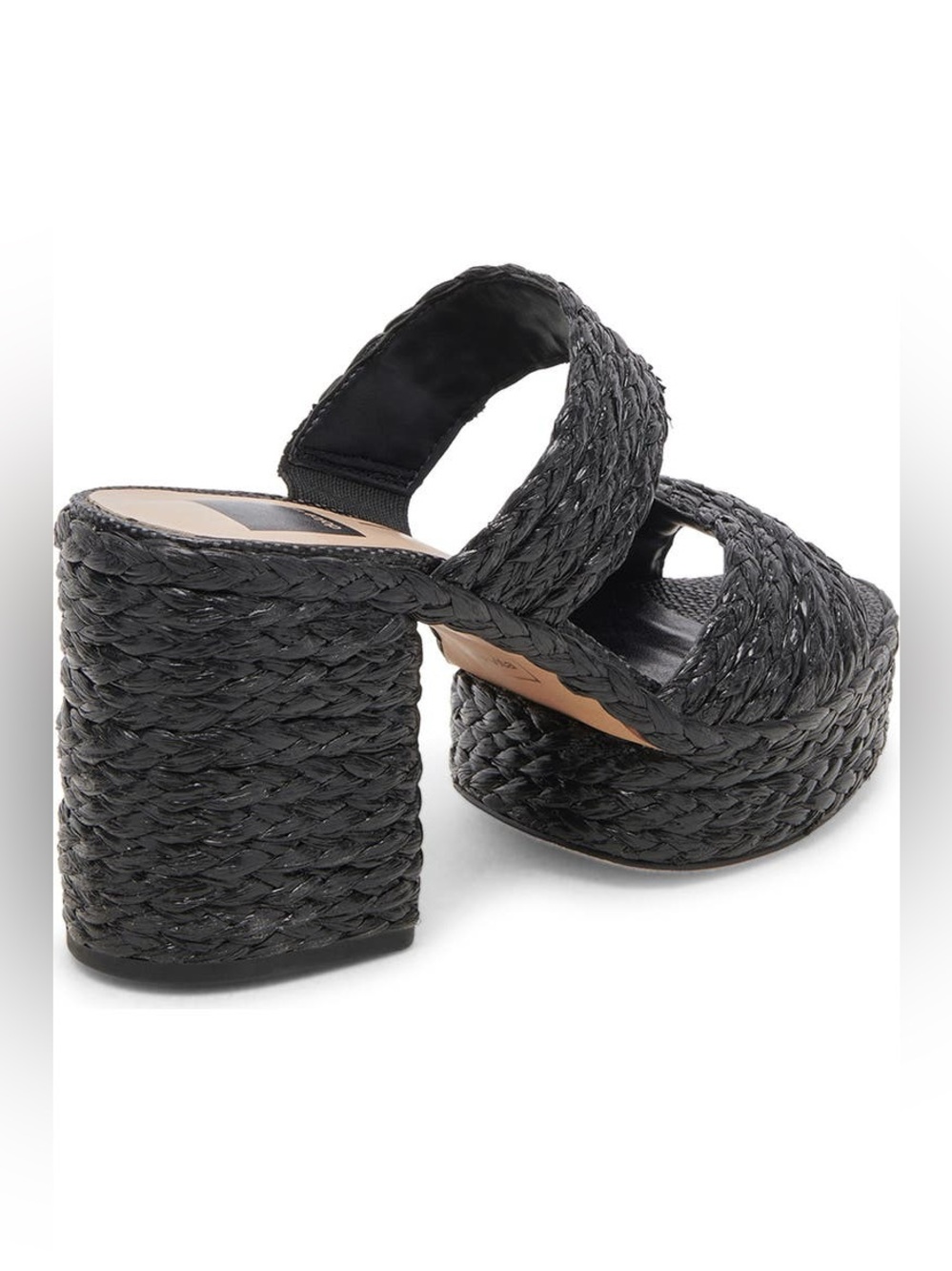 DOLCE VITA LATOYA RAFFIA PLATFORM SANDALS BLACK 9 - Picture 5 of 11